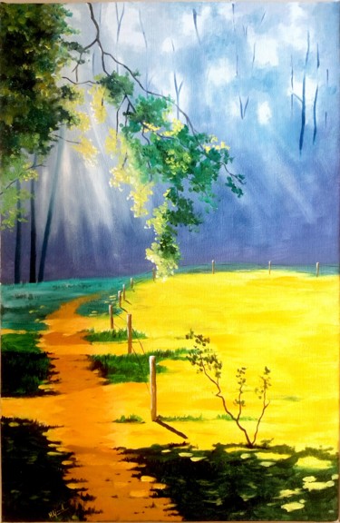 Painting titled "Sunny Pasture" by Murad Jawed, Original Artwork, Oil