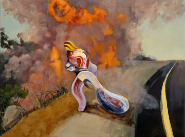 Ζωγραφική με τίτλο "Code Red Series No.…" από Jay Chung, Αυθεντικά έργα τέχνης, Λάδι Τοποθετήθηκε στο Ξύλινο φορείο σκελετό