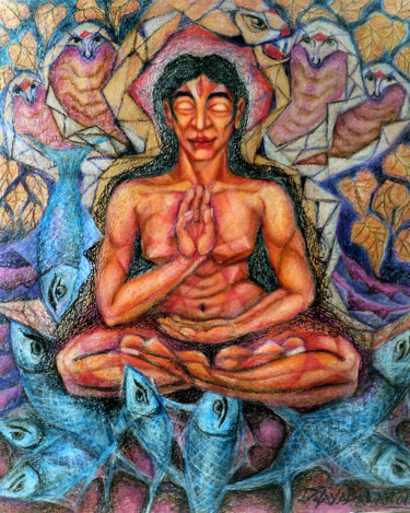 Peinture intitulée "Siddha with third e…" par Jayabalan Dhamodran, Œuvre d'art originale, Huile