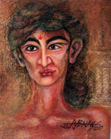 Schilderij getiteld "Religious Women" door Jayabalan Dhamodran, Origineel Kunstwerk, Olie