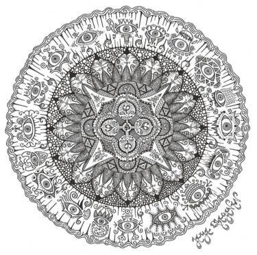 Dessin intitulée "Mandala Phi" par Jaya Bhagavan, Œuvre d'art originale, Encre