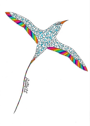 Dessin intitulée "Tropicbird" par Jaya Bhagavan, Œuvre d'art originale, Encre