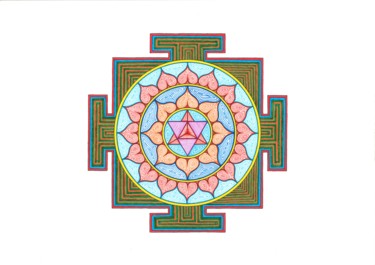 Dessin intitulée "Merkaba Yantra" par Jaya Bhagavan, Œuvre d'art originale, Encre