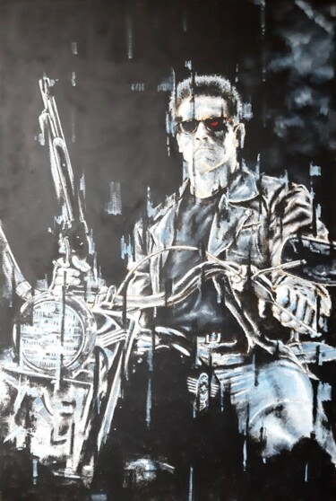 Painting titled "Terminator 2, movie…" by Jayenneart, Original Artwork, Acrylic Mounted on Wood Stretcher frame