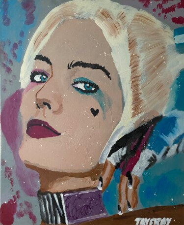 Painting titled "Harley Queen" by Jayfray, Original Artwork, Acrylic Mounted on Wood Stretcher frame