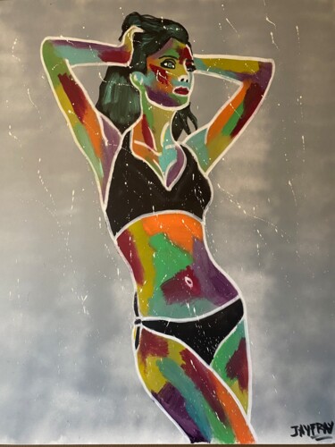 Painting titled "Femme en maillot" by Jayfray, Original Artwork, Acrylic Mounted on Wood Stretcher frame