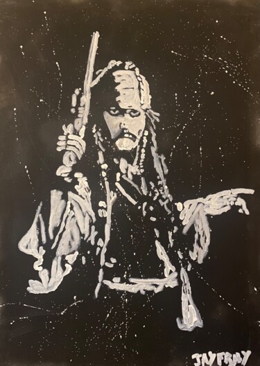 Painting titled "Jack Sparrow" by Jayfray, Original Artwork, Acrylic Mounted on Wood Stretcher frame