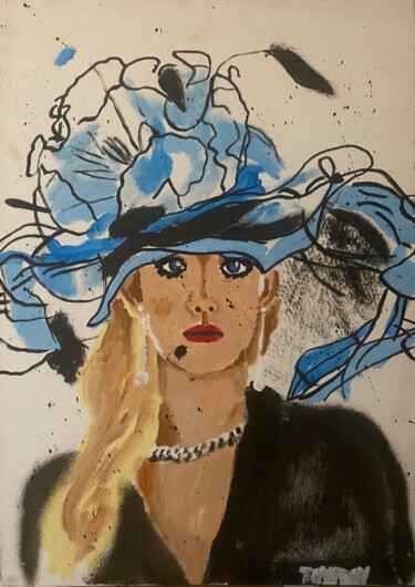 Painting titled "Femme au chapeau 2" by Jayfray, Original Artwork, Acrylic Mounted on Wood Stretcher frame