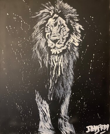 Painting titled "Le lion" by Jayfray, Original Artwork, Acrylic Mounted on Wood Stretcher frame