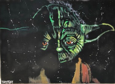 Painting titled "Maître yoda couleur" by Jayfray, Original Artwork, Acrylic Mounted on Wood Stretcher frame