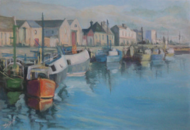 Painting titled "Harbour at Dusk" by Jmcd Art, Original Artwork, Oil