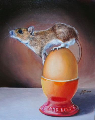 Peinture intitulée "Breakfast Mouse 8x1…" par Jayne Farrer, Œuvre d'art originale, Huile