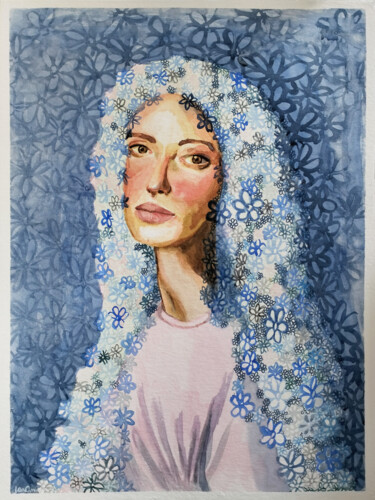 Schilderij getiteld "Madonna dei fiori" door Jaz Amigo, Origineel Kunstwerk, Aquarel