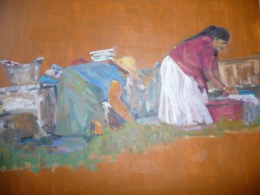 Painting titled "Femmes île Maurice" by Martine Juskowiak, Original Artwork