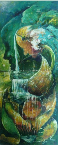 Peinture intitulée "la porteuse" par Tatis, Œuvre d'art originale, Huile