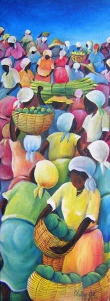Peinture intitulée "petit marché" par Tatis, Œuvre d'art originale