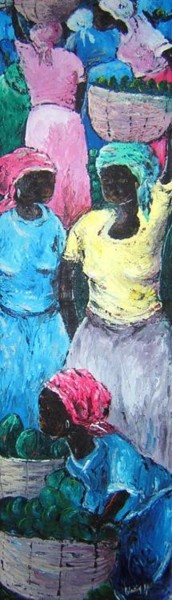 Peinture intitulée "Femmes au marché" par Tatis, Œuvre d'art originale