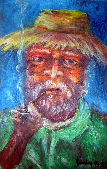 Peinture intitulée "Vieuxà la pipe" par Tatis, Œuvre d'art originale, Huile
