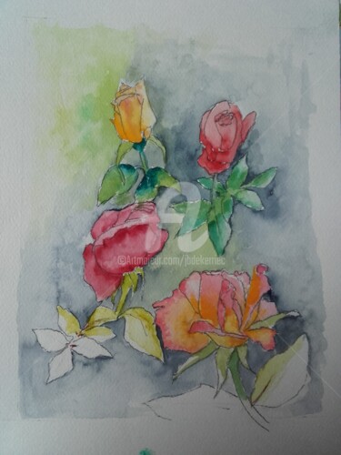 Peinture intitulée "Les roses du jardin…" par James Burgevin, Œuvre d'art originale