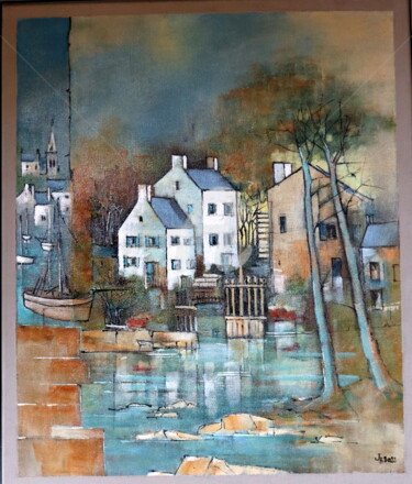 Painting titled "Pont Aven IX" by James Burgevin, Original Artwork, Acrylic Mounted on Wood Stretcher frame