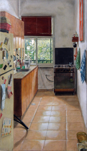 Malarstwo zatytułowany „Kitchen Interior” autorstwa Jonathan Beck, Oryginalna praca, Olej