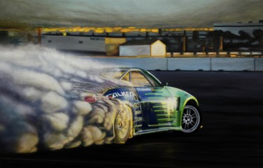Painting titled "Drifting Car III" by João Bello (JBello Studio), Original Artwork, Acrylic Mounted on Wood Stretcher frame