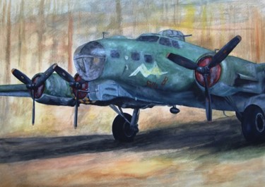 Schilderij getiteld "Vintage Plane I" door João Bello (JBello Studio), Origineel Kunstwerk, Aquarel