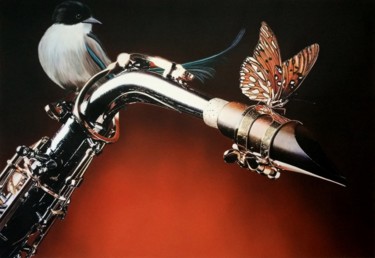 Painting titled "Flying Sax" by João Bello (JBello Studio), Original Artwork, Acrylic