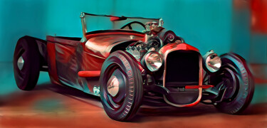 Painting titled "Retro Hot Rod IV" by João Bello (JBello Studio), Original Artwork, Acrylic Mounted on Wood Stretcher frame