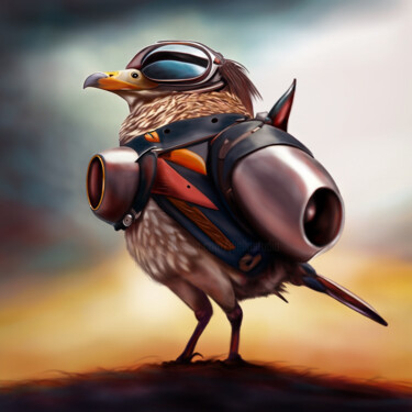 Digital Arts titled "Aviator Bird" by João Bello (JBello Studio), Original Artwork, Digital Painting