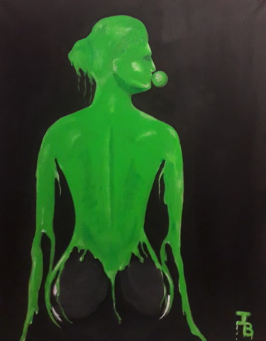 Painting titled "Green Bubble gum" by Jonathan Besson, Original Artwork, Acrylic Mounted on Wood Stretcher frame