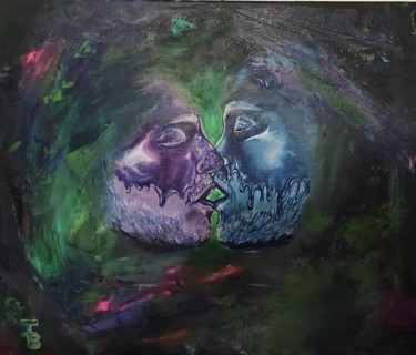 Painting titled "Amour censure" by Jonathan Besson, Original Artwork, Acrylic Mounted on Wood Stretcher frame