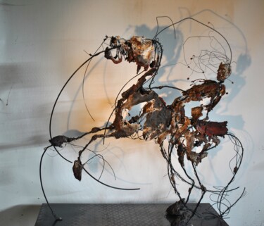Sculptuur getiteld "Le cavalier des sab…" door Jean-Christophe Bridoux, Origineel Kunstwerk, Terra cotta