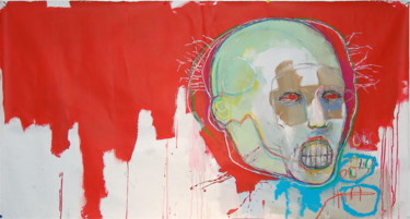 Peinture intitulée "Tête sur fond rouge" par Jean Christophe Le Du, Œuvre d'art originale, Acrylique