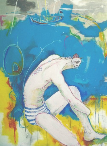 Malerei mit dem Titel "Sur la plage" von Jean Christophe Le Du, Original-Kunstwerk, Acryl