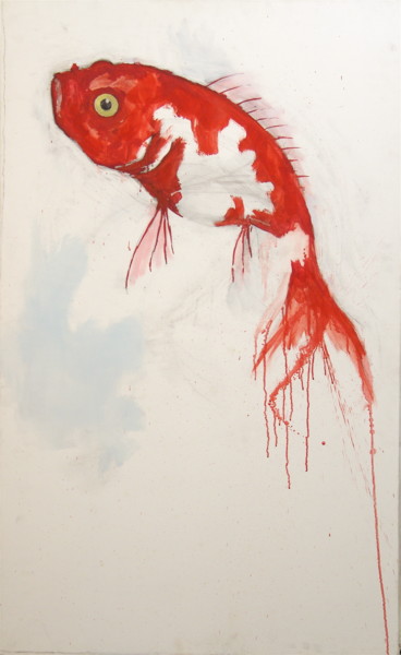 Painting titled "Poisson 3" by Jean Christophe Le Du, Original Artwork, Acrylic Mounted on Wood Stretcher frame