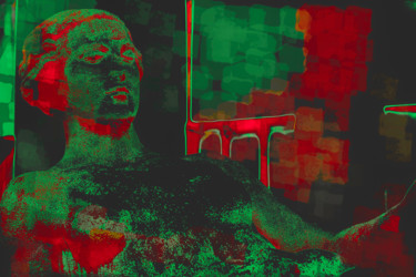 Photographie intitulée "Statue-rouge-verte" par Jean-Christophe Mandelli, Œuvre d'art originale, Light Painting
