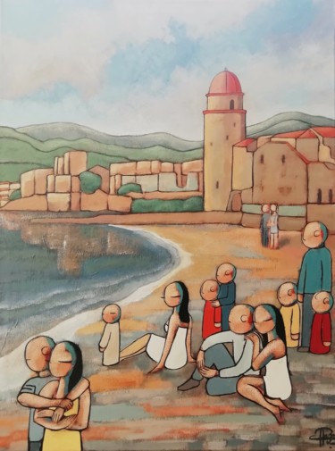 Painting titled "Collioure Méditerra…" by Jean-Christophe Pagès, Original Artwork, Acrylic Mounted on Wood Stretcher frame