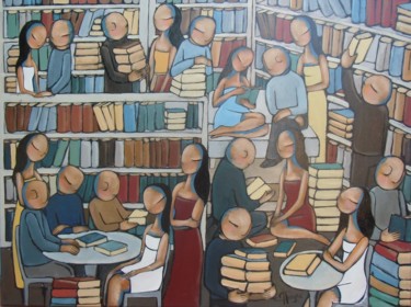 Pintura titulada "La maison des livre…" por Jean-Christophe Pagès, Obra de arte original, Acrílico Montado en Bastidor de ca…