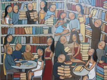 Painting titled "La maison des livre…" by Jean-Christophe Pagès, Original Artwork, Acrylic Mounted on Wood Stretcher frame