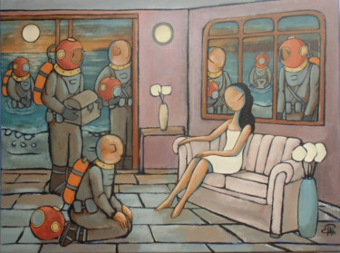 Painting titled "La rencontre" by Jean-Christophe Pagès, Original Artwork, Acrylic Mounted on Wood Stretcher frame