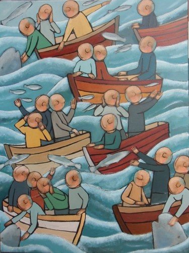 Peinture intitulée "Les baleines" par Jean-Christophe Pagès, Œuvre d'art originale, Acrylique Monté sur Châssis en bois