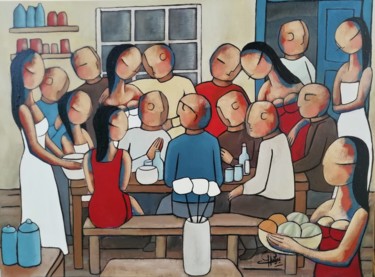 Painting titled "Les amis retrouvés" by Jean-Christophe Pagès, Original Artwork, Acrylic Mounted on Wood Stretcher frame