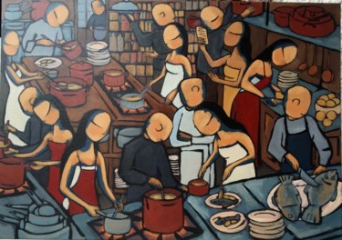 Painting titled "La cuisine" by Jean-Christophe Pagès, Original Artwork, Acrylic Mounted on Wood Stretcher frame