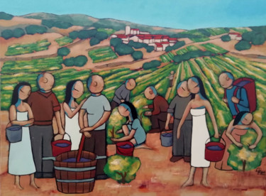 Painting titled "Vendanges en Roussi…" by Jean-Christophe Pagès, Original Artwork, Acrylic Mounted on Wood Stretcher frame