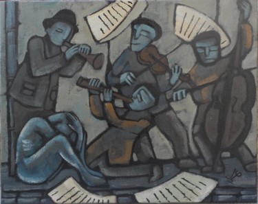 Painting titled "Les musiciens" by Jean-Christophe Pagès, Original Artwork, Acrylic Mounted on Wood Stretcher frame