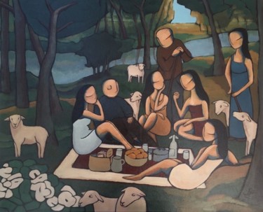 Pintura intitulada "Déjeuner sur l'herbe" por Jean-Christophe Pagès, Obras de arte originais, Acrílico Montado em Armação em…