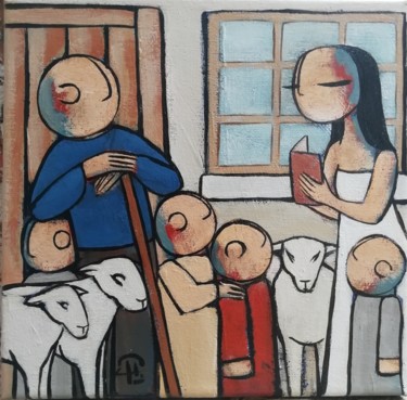 Painting titled "Petit histoire" by Jean-Christophe Pagès, Original Artwork, Acrylic Mounted on Wood Stretcher frame