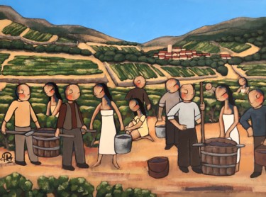 Painting titled "Les vendanges en Ro…" by Jean-Christophe Pagès, Original Artwork, Acrylic Mounted on Wood Stretcher frame