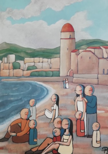 Painting titled "Collioure Méditerra…" by Jean-Christophe Pagès, Original Artwork, Acrylic Mounted on Wood Stretcher frame